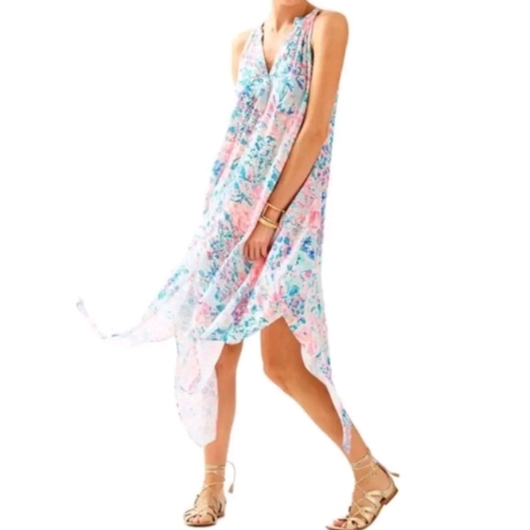 Lilly Pulitzer Coastal  Monica Gypsea Beach Floral Dress High-Low  Size Meduim - Picture 1 of 16